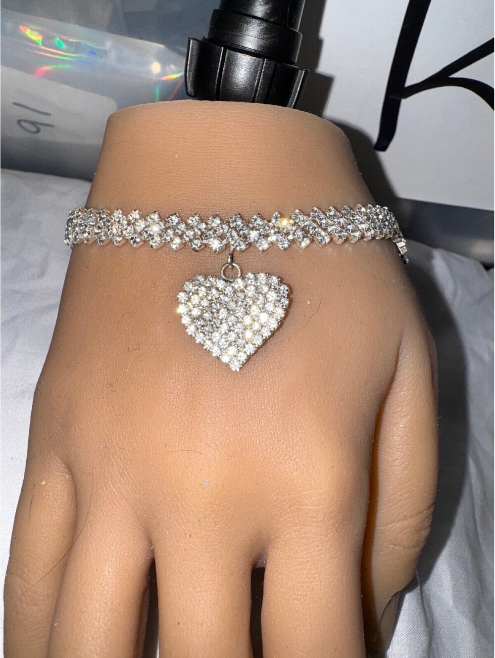 BRACELET Rhinestone Heart Charm bracelet Adjustable from 8 to 13 inches